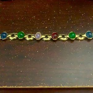 Beautiful Gold + Colored Jewel Link Bracelet- NEW